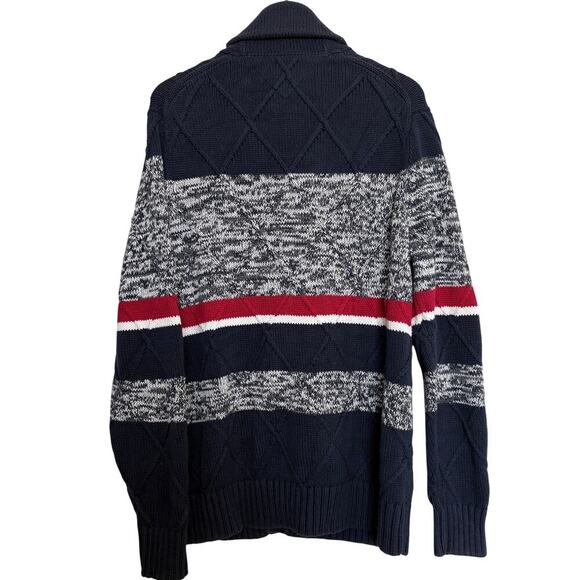 Tommy Hilfiger DarkAcademia Preppy Y2K Cardigan Navy Red Marled Knit Sweater XL - Picture 6 of 12
